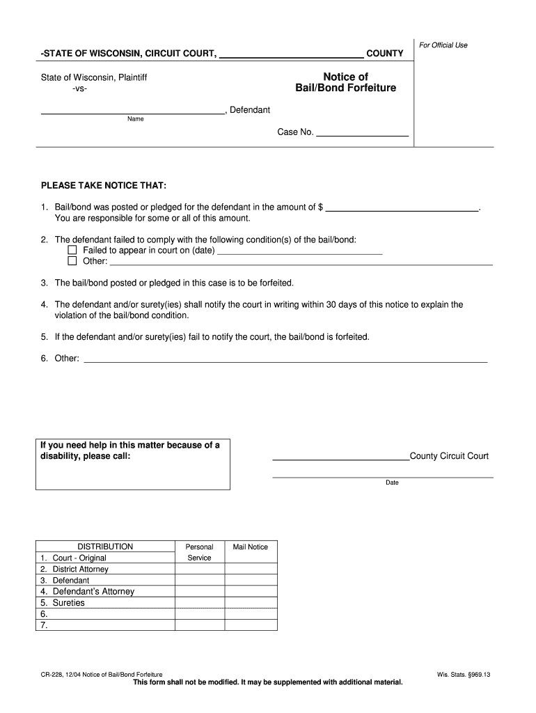 CR 229 Notice of BailBond Forfeiture and Forfeiture Hearing  Form