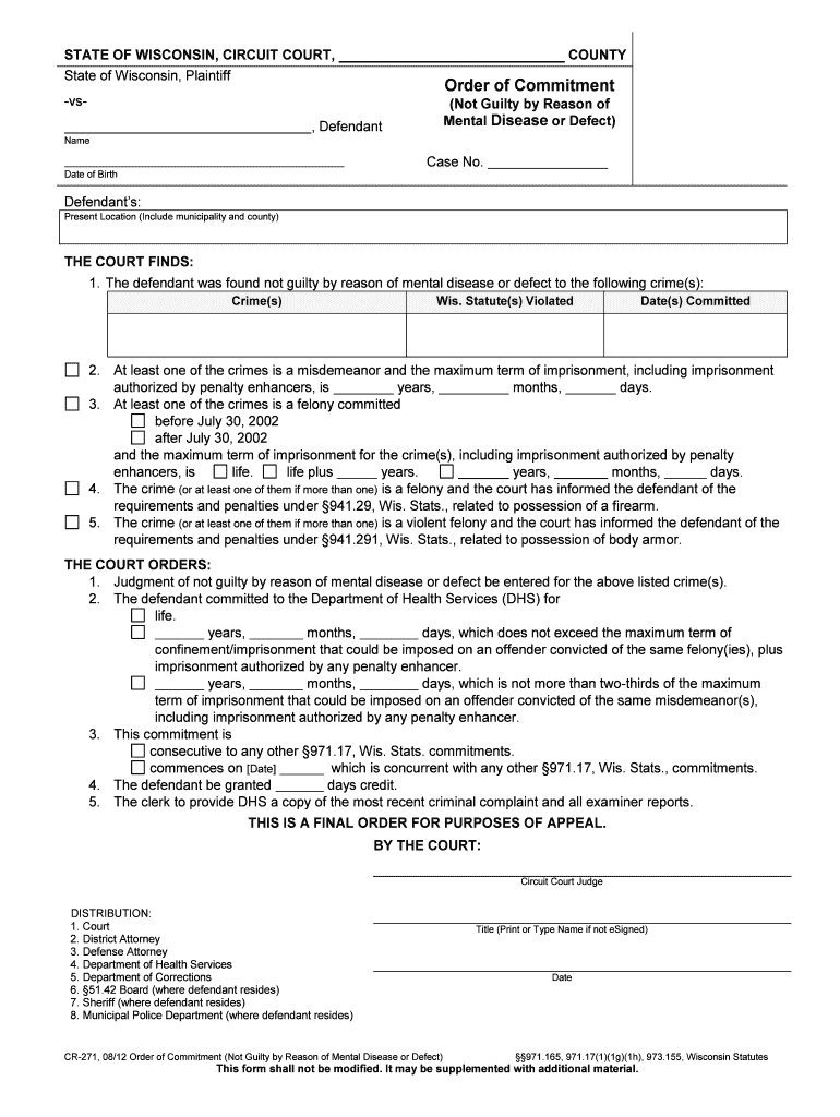 Mental Disease or Defect  Form