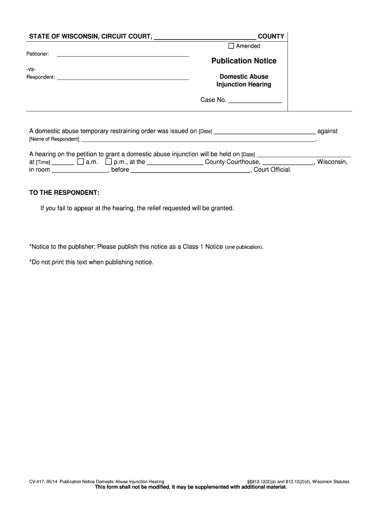 CV 446 Notice and Order for Injunction Hearing When  Form
