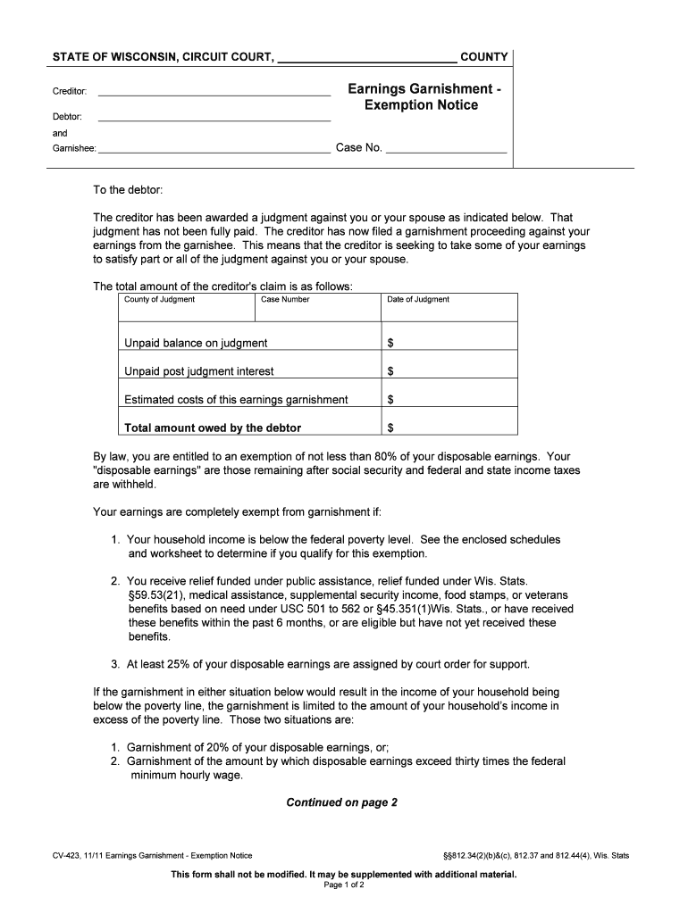 Fillable Online Wicourts Exemption Notice Wicourts Fax  Form