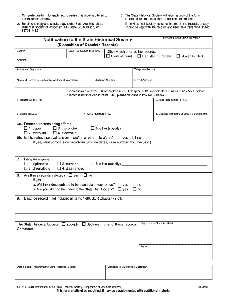 Complete One Form for Each Record Series that is Being Offered to