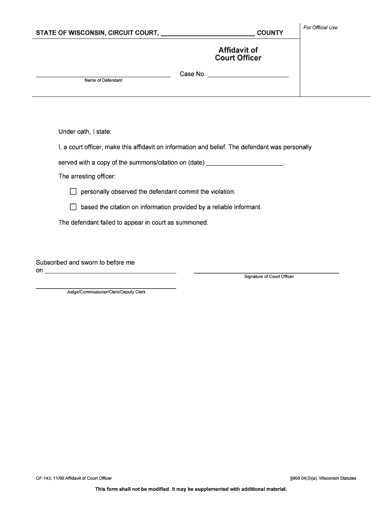 SC 5130 Affidavit of Mailing Waukesha County  Form