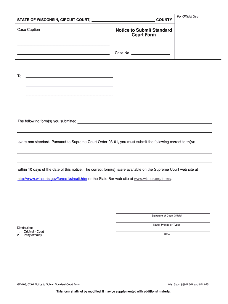 Notice to Submit Standard  Form
