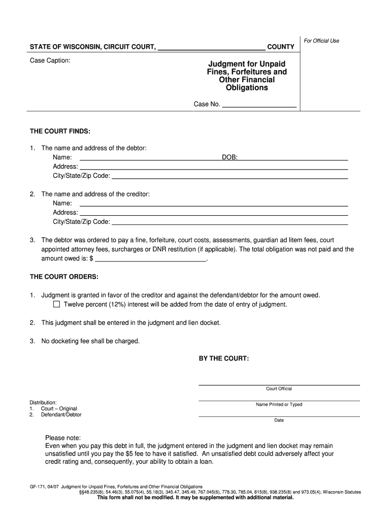 GF 161A Income Assignment Order for Unpaid Fines and  Form