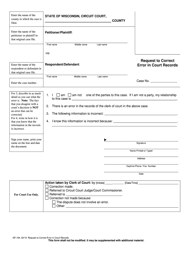 Enter the Name of STATE of WISCONSIN, CIRCUIT COURT, the  Form