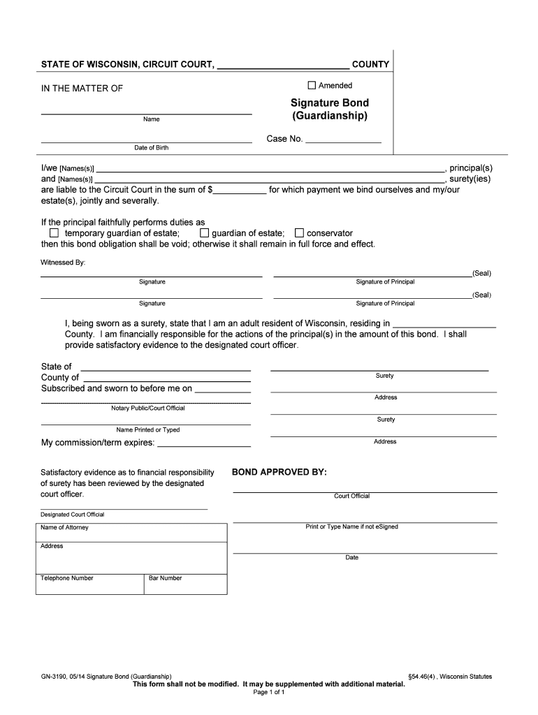 Enter the Name of the STATE of WISCONSIN, CIRCUIT COURT, for  Form