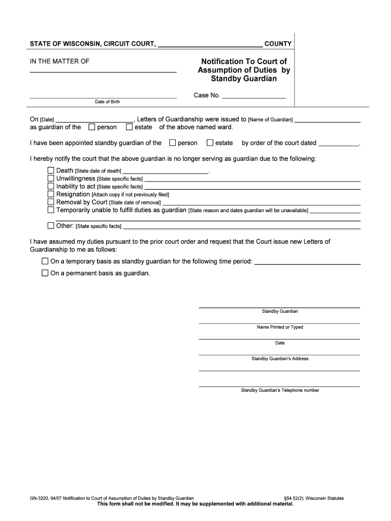 GN 3220 Notification to Court of Assumption of Duties by  Form