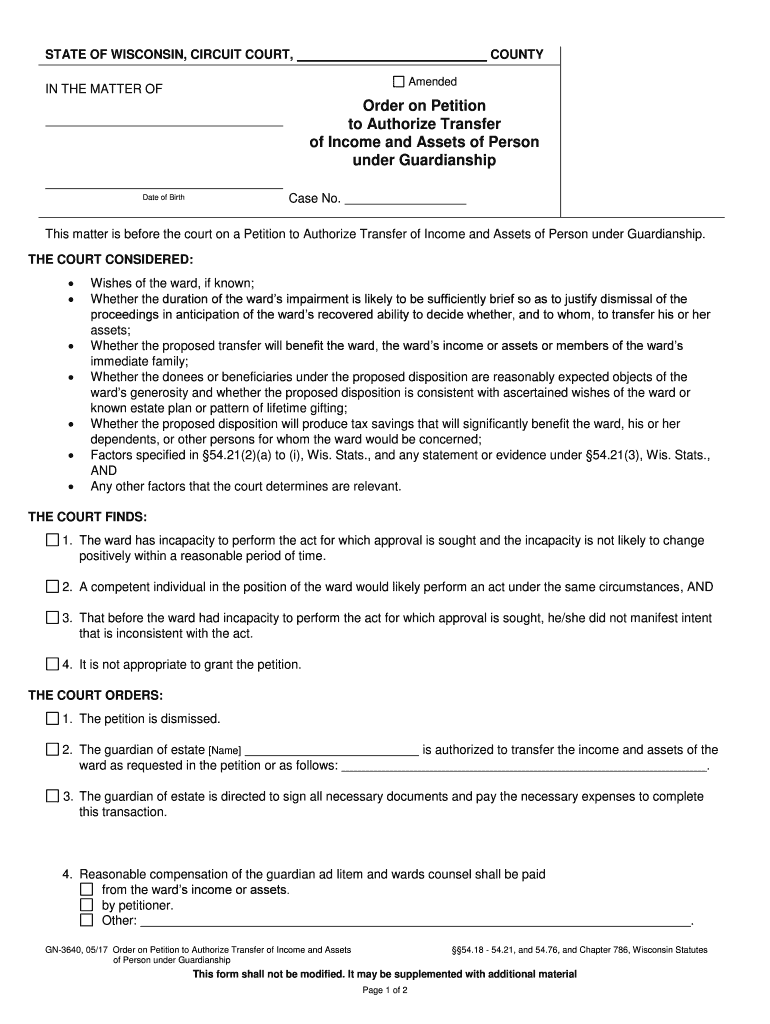 Guardianship Due to Incompetency Wisconsin Court Form