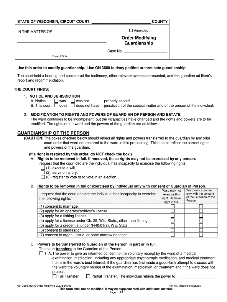 Guardianship of Adults, P 20460 DHS Wisconsin Gov  Form