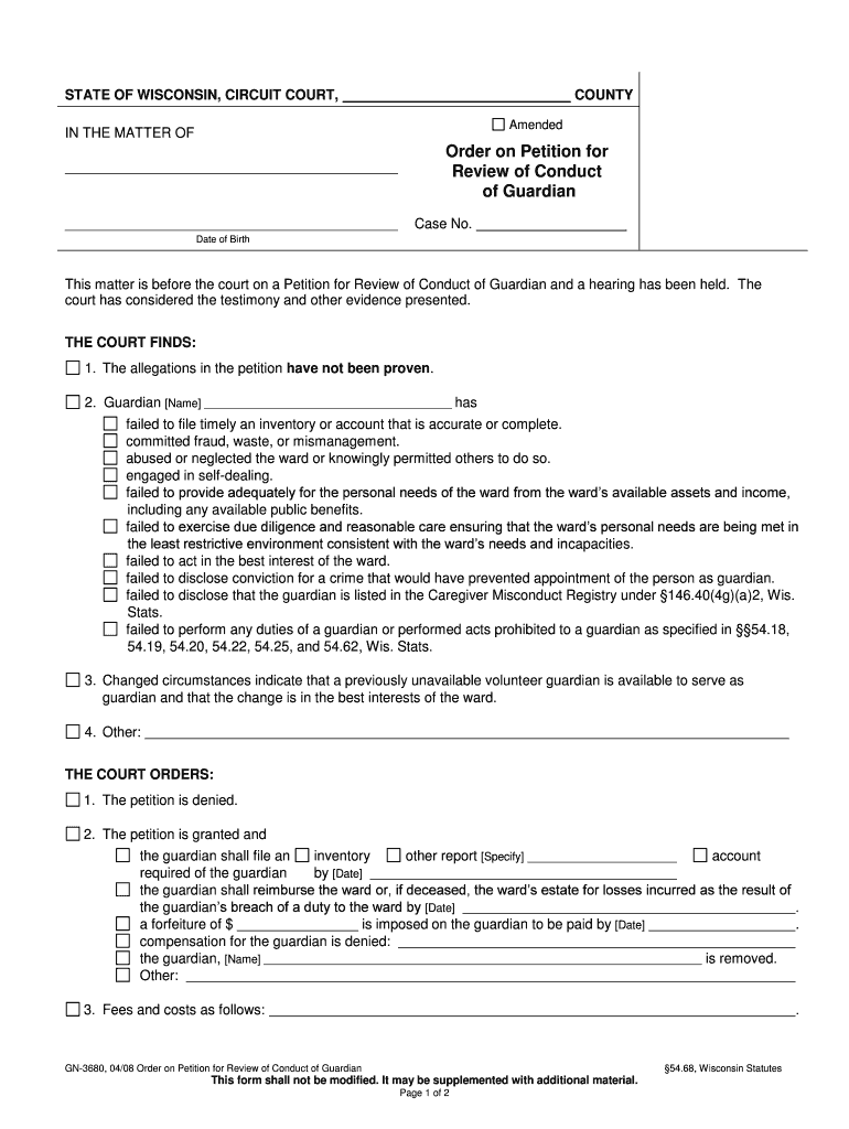 GN 3670 Petition for Review of Conduct of Guardian  Form