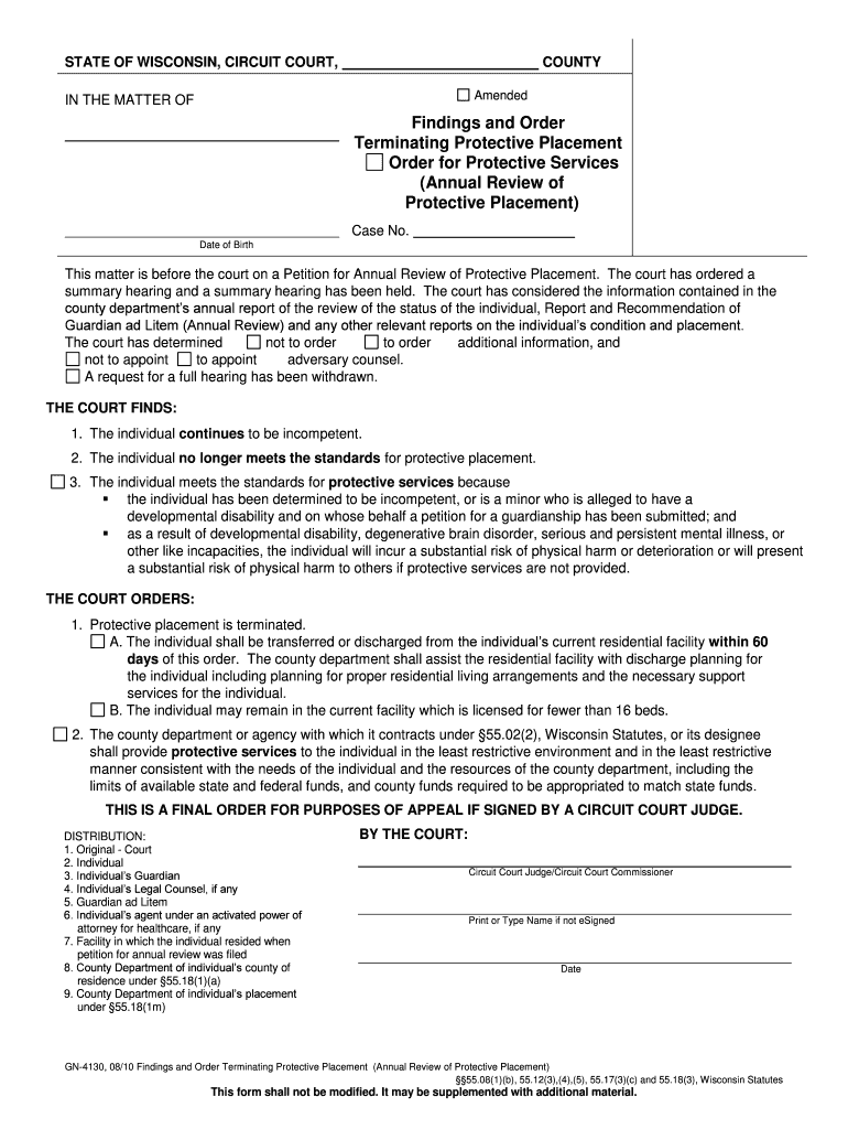 Protective PlacementProtective Services Wisconsin Court  Form