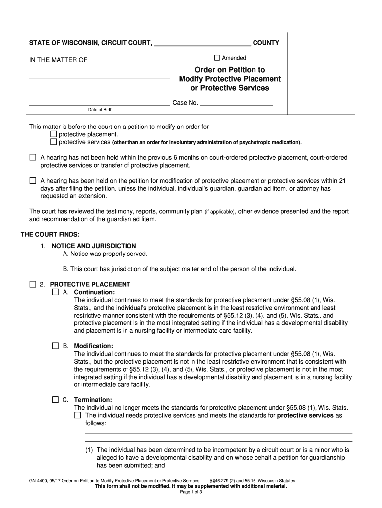 GN 3110 Order and Notice of Hearing Wisconsin Court  Form
