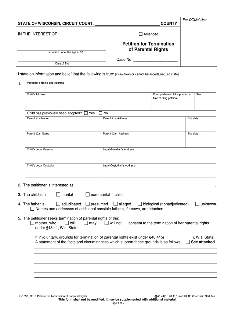 JC 1637 Consent to Termination of Parental Rights Judicial  Form