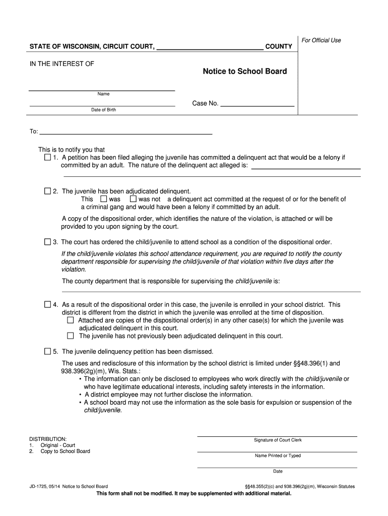Notice to School Board  Form