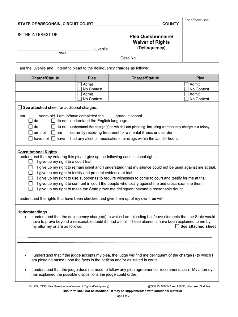 Plea Questionnaire Waiver of Rights Juvenile JustiaForms