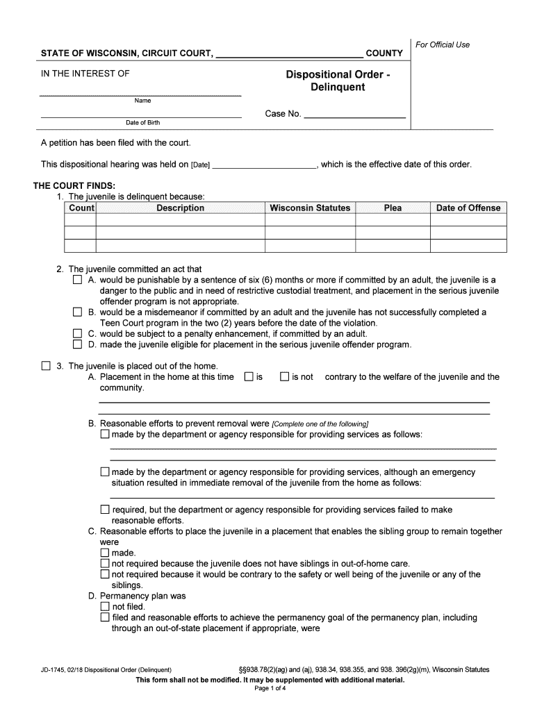 Dispositional Order Delinquent  Form