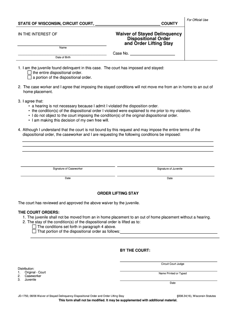 Waiver of Stayed Delinquency  Form