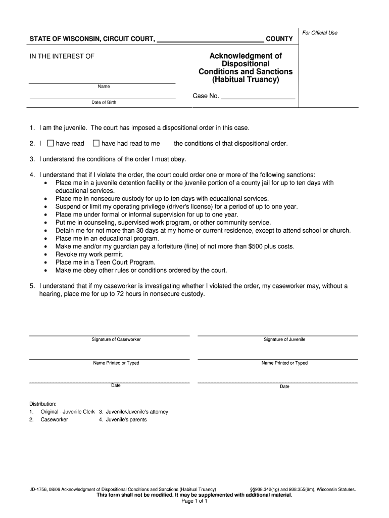 Conditions and Sanctions  Form