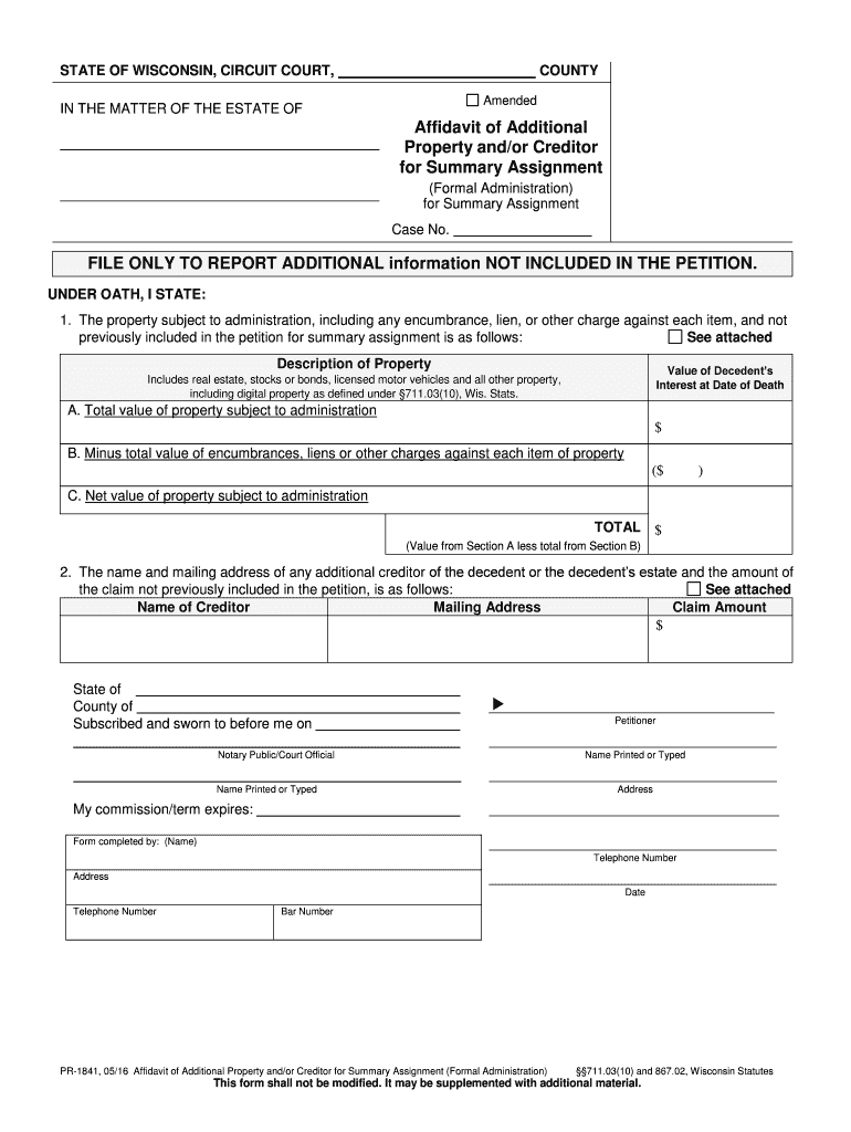 Affidavit of Additional  Form