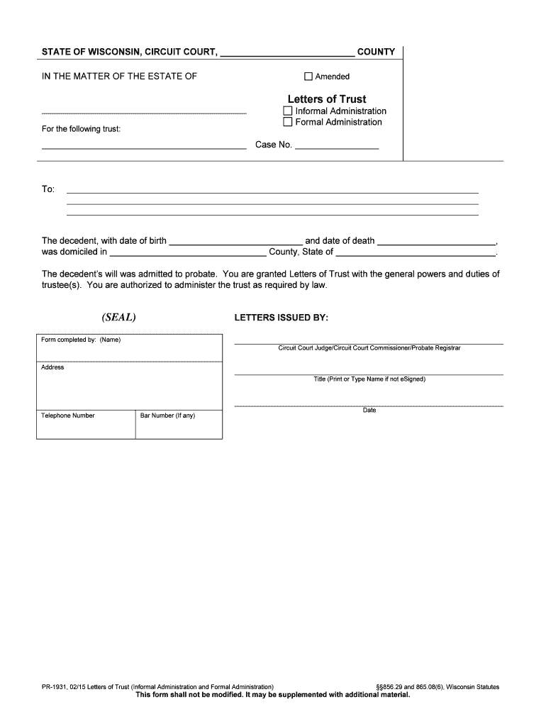 Letters of Trust  Form