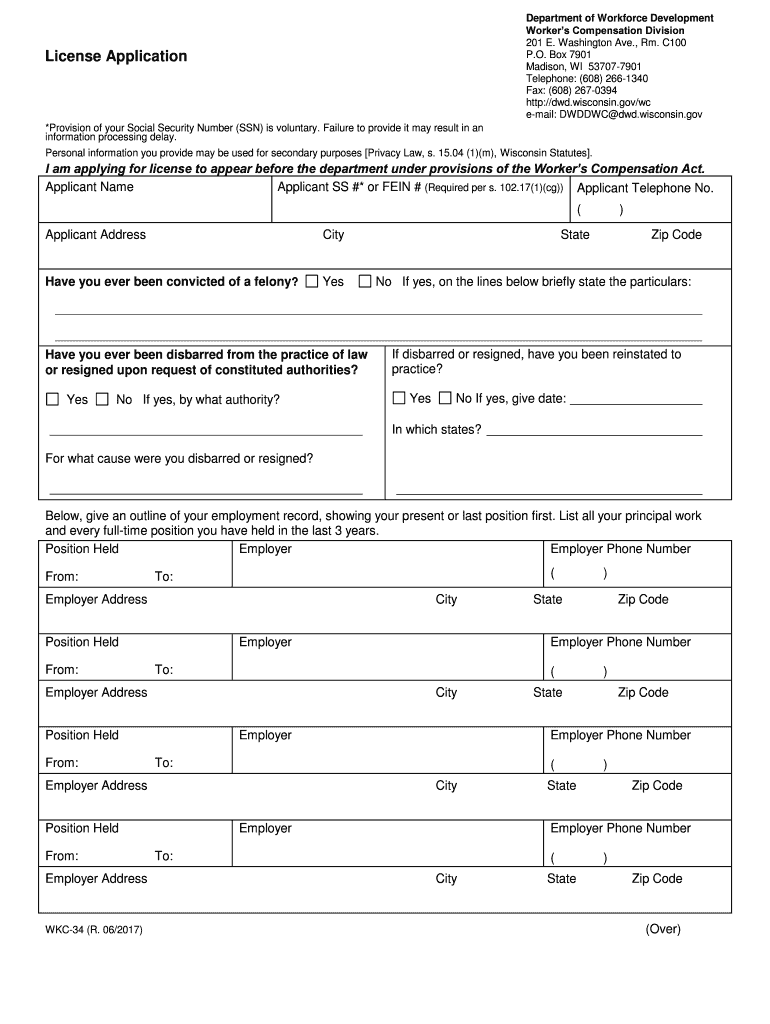 WKC 34 Wisconsin Department of Workforce Development  Form