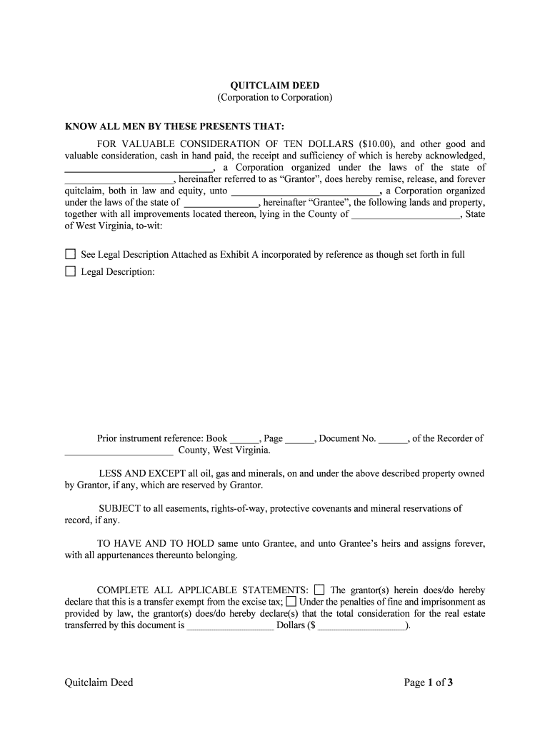 Quitclaim, Both in Law and Equity, Unto , a Corporation Organized  Form