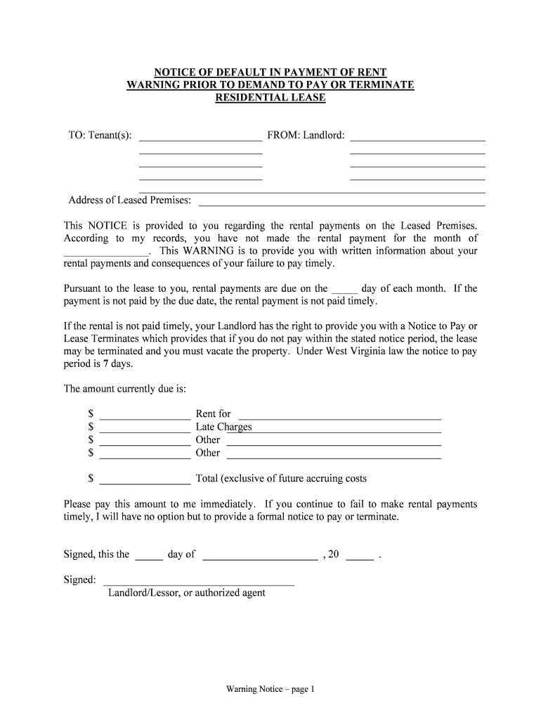 Under West Virginia Law the Notice to Pay  Form