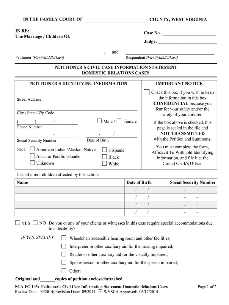 Respondent's Civil Case Information Statement SCA FC 114