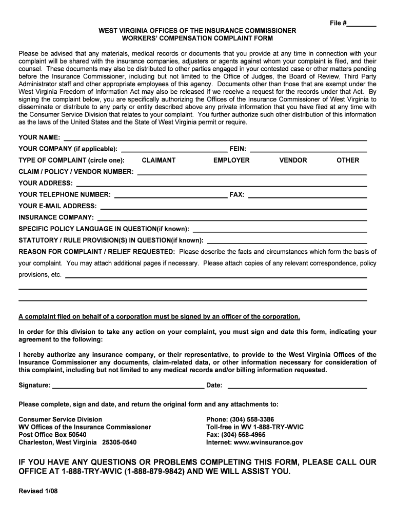 Workers' Compensation Complaint Form West Virginia