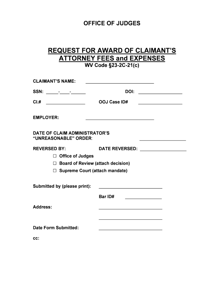 Claimant Attorney Fees in WV Workers' Compensation Cases  Form