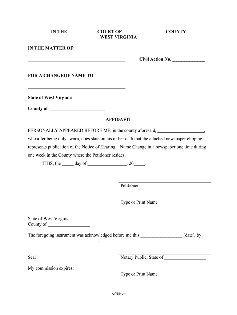 Article 25 Change of Name West Virginia Code  Form
