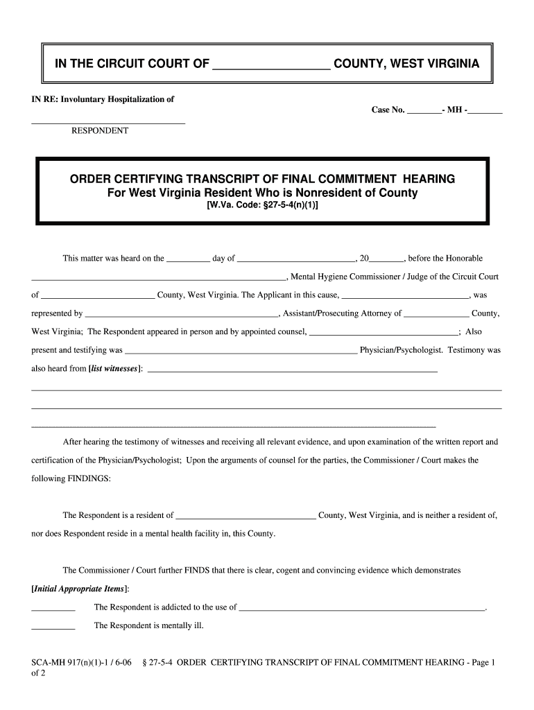 FLOW CHART of INVOLUNTARY COMMITMENT PROCESS  Form