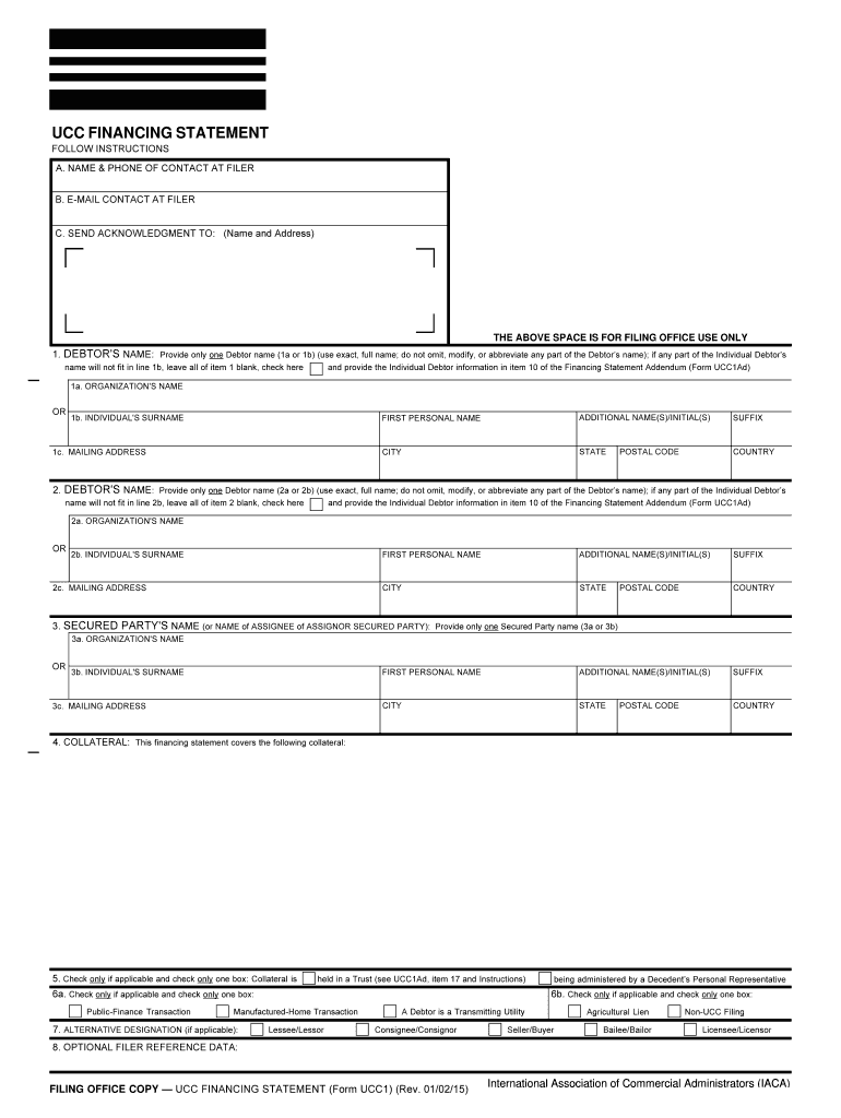 UCC FINANCING STATEMENT UCC 1  Form