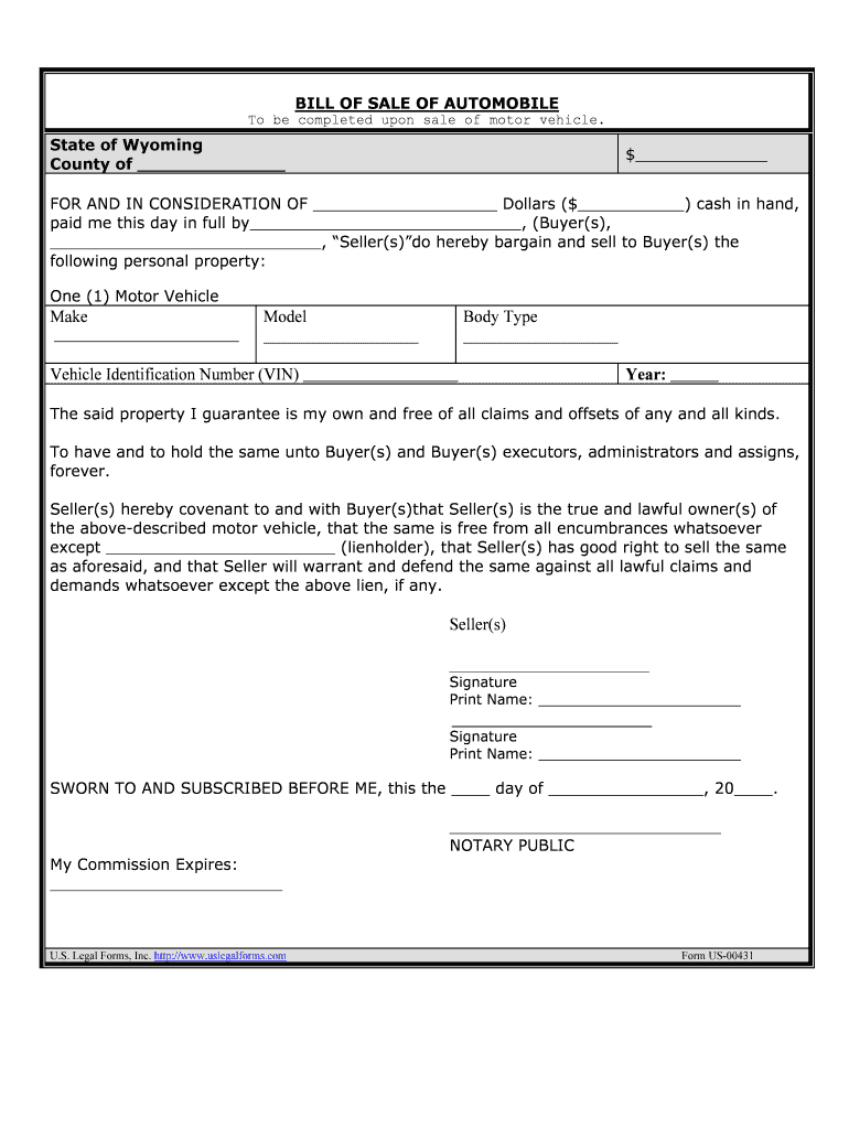 Bill of Sale Form Wyoming Bill of Sale Templates Fillable