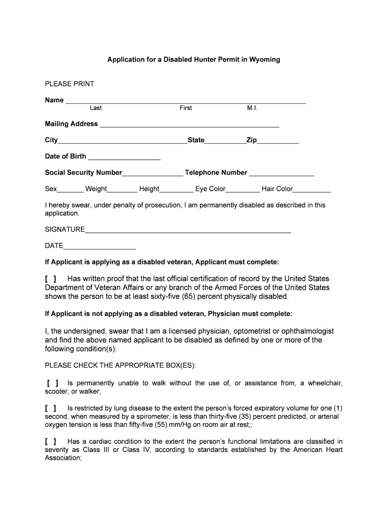 APPLICATION for a DISABLED HUNTER PERMIT  Form