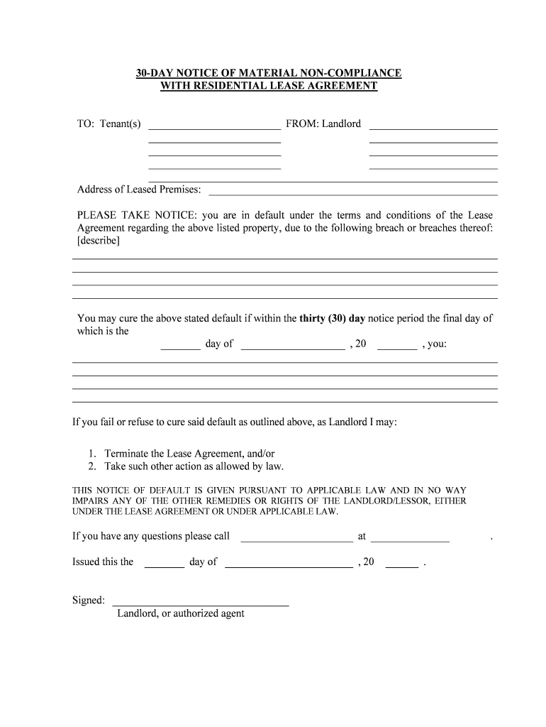 Agreement Regarding the above Listed Property, Due to the Following Breach or Breaches Thereof  Form