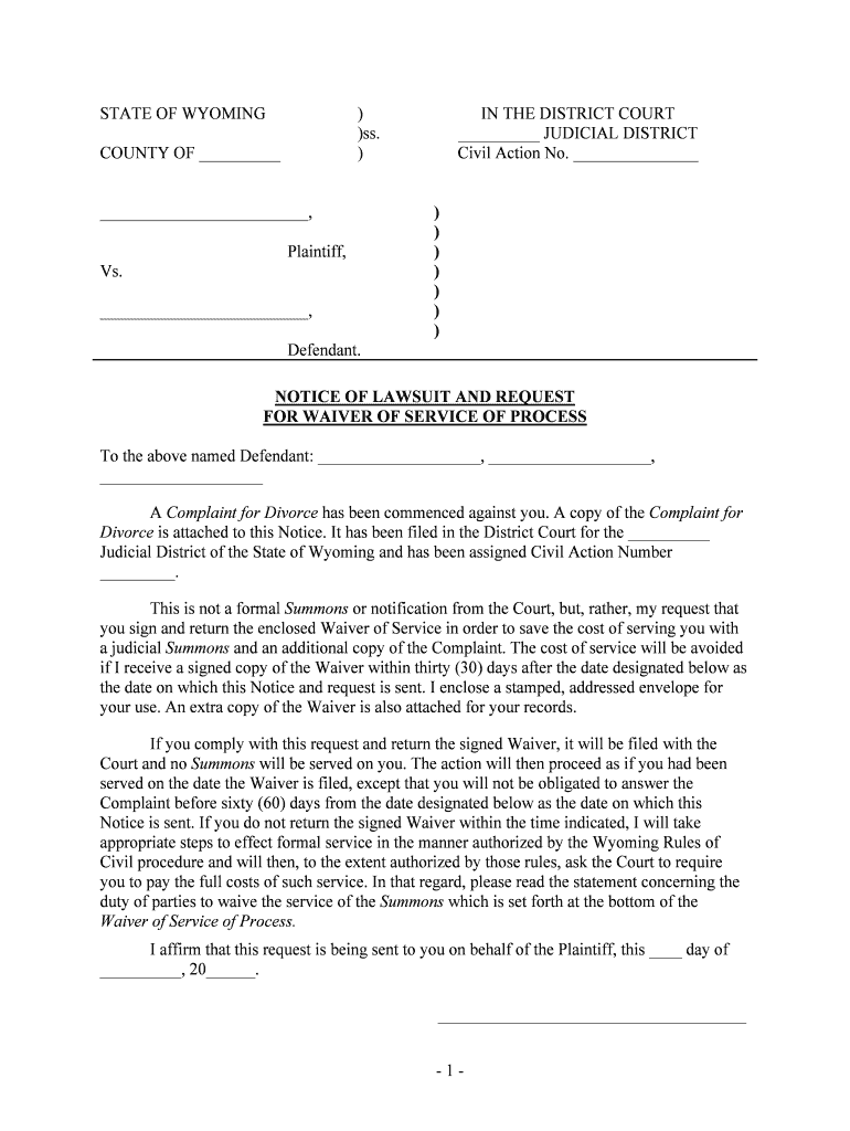 NOTICE of LAWSUIT and REQUEST  Form