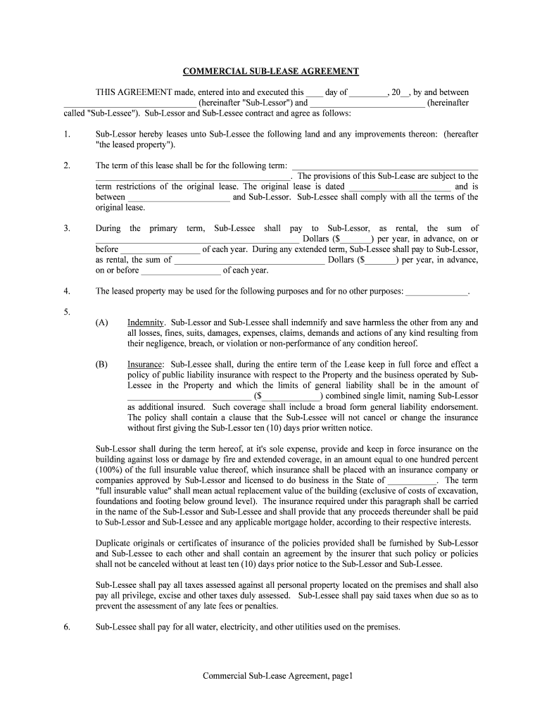 Without First Giving the Sub Lessor Ten 10 Days Prior Written Notice  Form