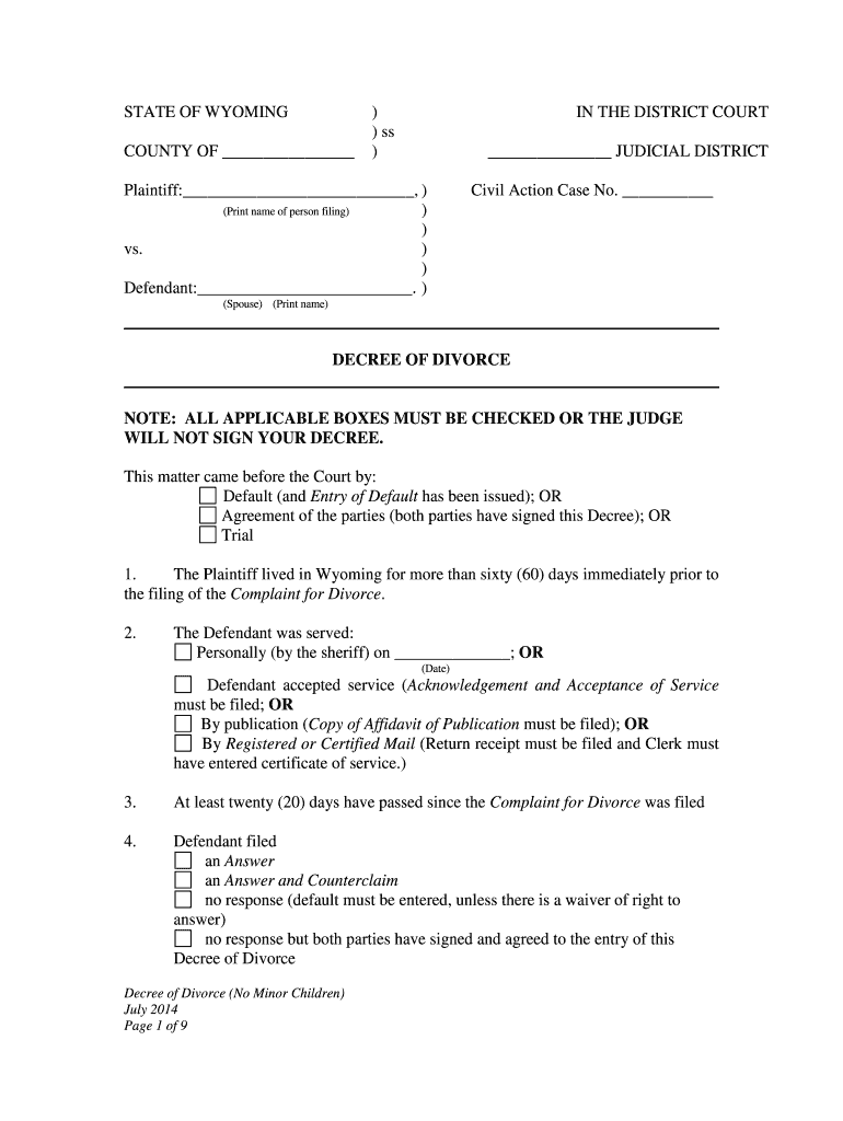 Fillable Online Courts State Wy DNCD 5 Answer to Complaint  Form