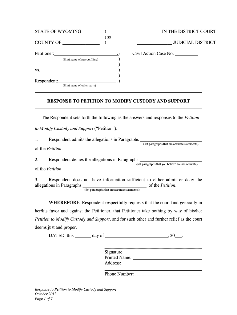 To Modify Custody and Support Petition  Form