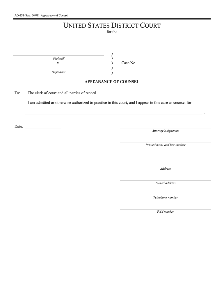 I Am Admitted or Otherwise Authorized to Practice in This Court, and I Appear in This Case as Counsel for  Form