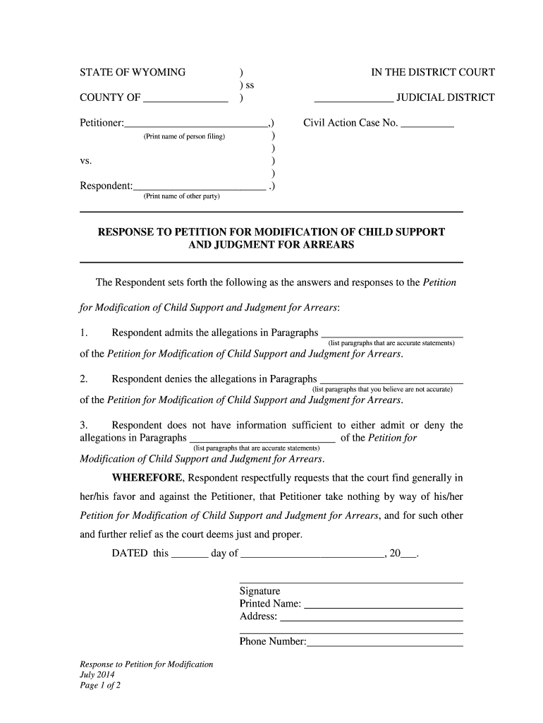 For Modification of Child Support and Judgment for Arrears  Form