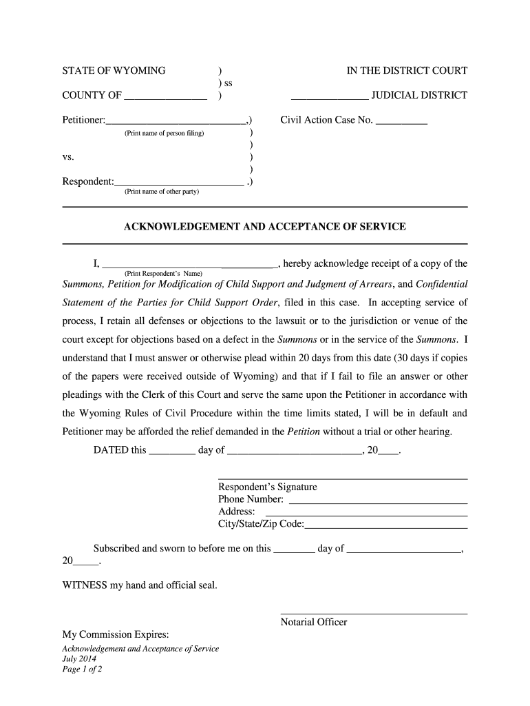 Summons, Petition for Modification of Child Support and Judgment of Arrears, and Confidential  Form