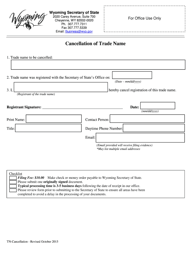Wyoming Secretary of State Wyoming Virtual Office  Form