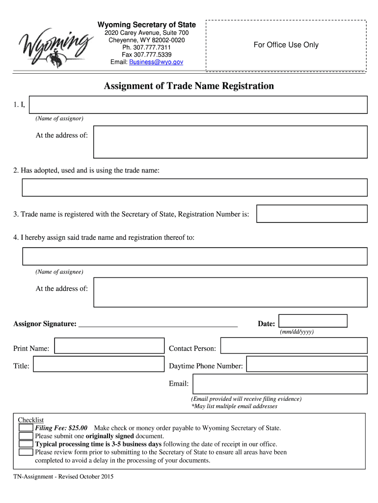 Wyoming Secretary of States Office EFiling Refund  Form