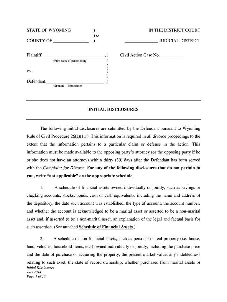 The Following Initial Disclosures Are Submitted by the Defendant Pursuant to Wyoming  Form