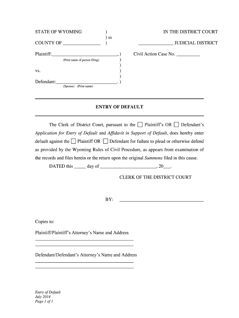 Defendant for Failure to Plead or Otherwise Defend  Form