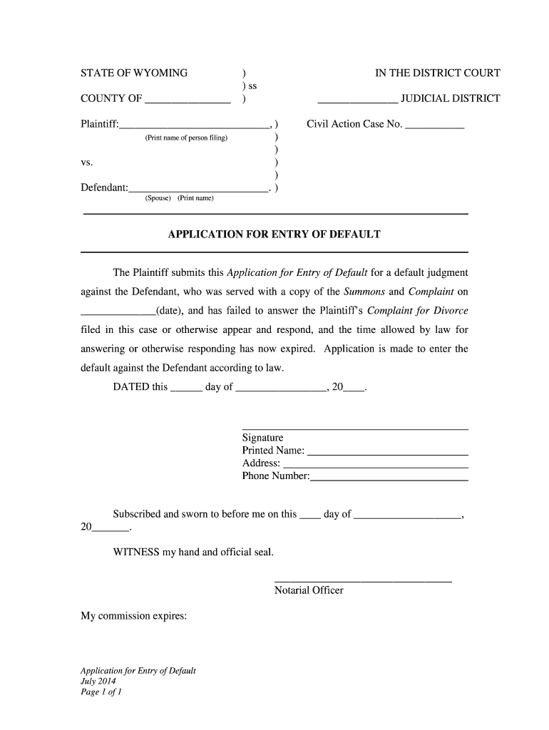 Date, and Has Failed to Answer the Plaintiffs Complaint for Divorce  Form