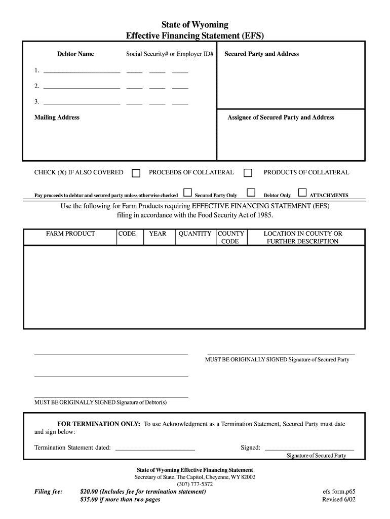 Amendment for an Effective Financing Statement Wyoming  Form