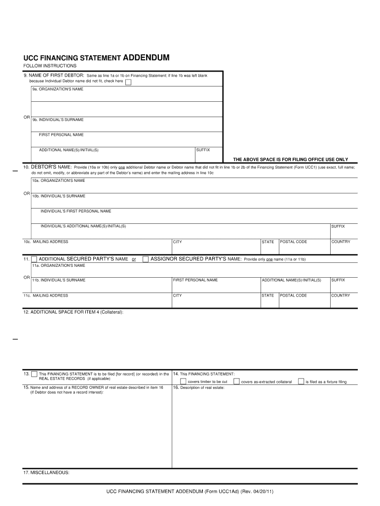 UCC FINANCING STATEMENT ADDENDUM Form UCC1Ad Rev